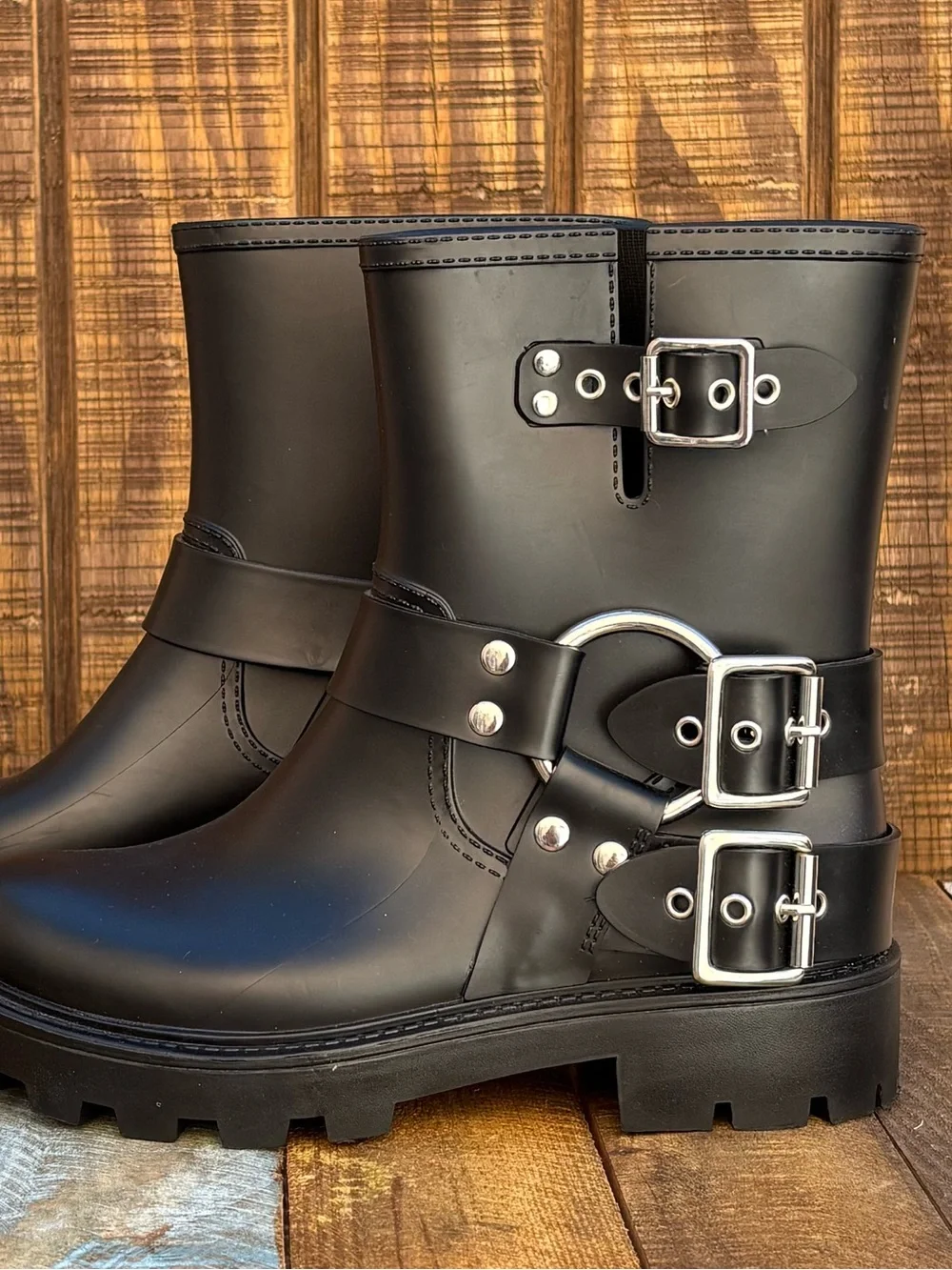 Jeffrey Campbell Black Moto Chunky Rain Boots